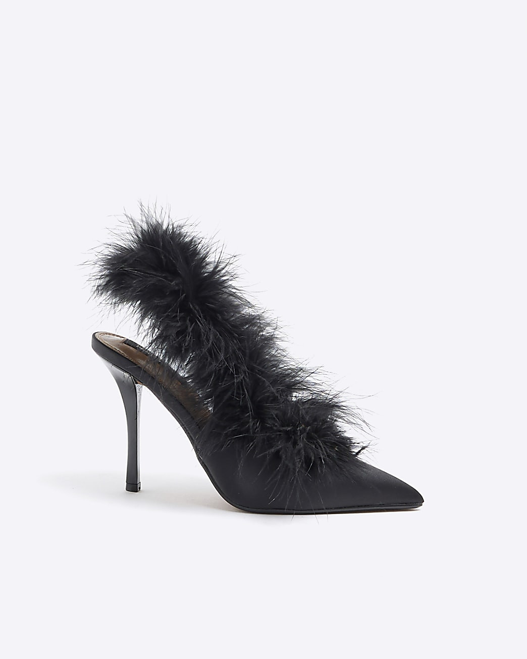 Black Feather Sling Back Court Shoes | River Island UK & IE