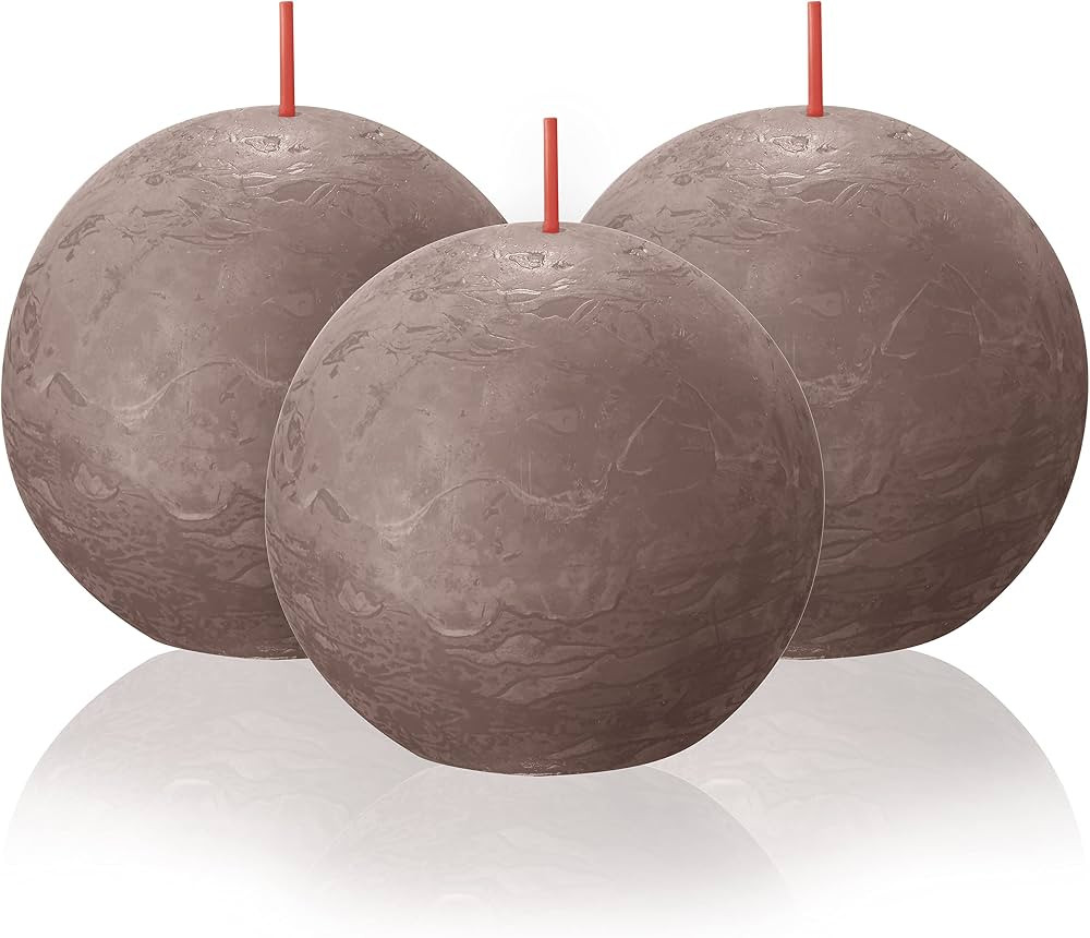 BOLSIUS 3 Pack Taupe Rustic Ball Pillar Candles - 3 Inch - Premium European Quality - Natural Eco... | Amazon (US)