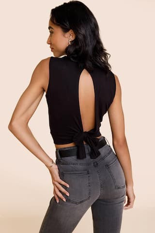 Tina Tie Back Knit Top in Black | Francesca's