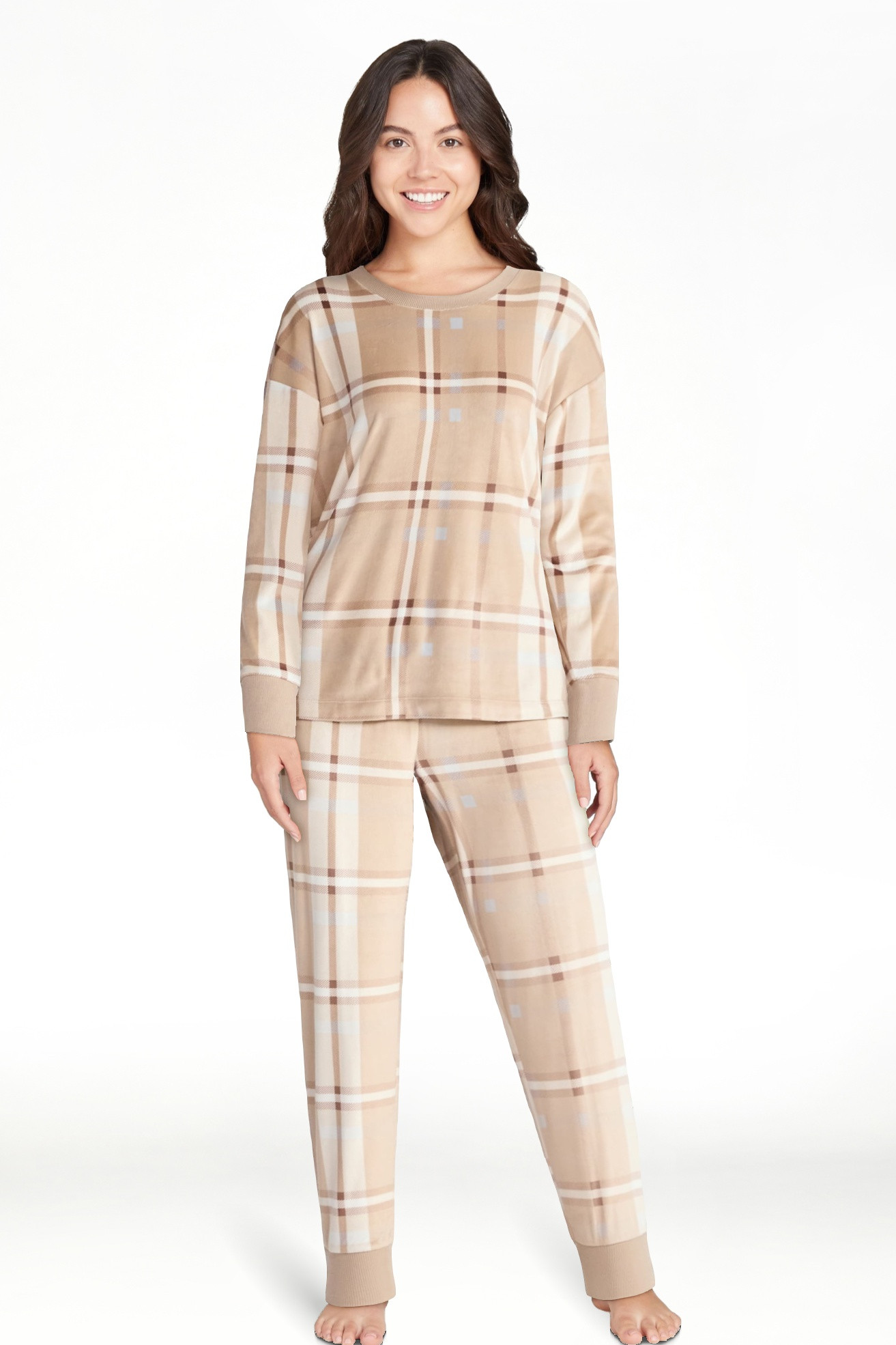 Joyspun Women’s Stretch Velour Long Sleeve Top, Pants, and Socks Pajama Set, 3-Piece, Sizes XS-... | Walmart (US)