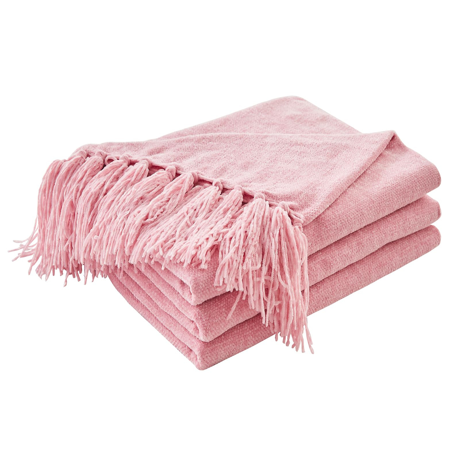 CozeCube Chenille Throw Blanket for Couch, Cozy Plush Fuzzy Decorative Pink Blanket with Fringe T... | Amazon (US)