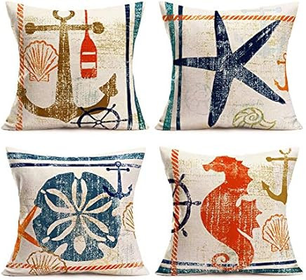 Smilyard Ocean Nautical Throw Pillow Covers Cotton Linen Coastal Pillows Cover Marine Life Starf... | Amazon (US)
