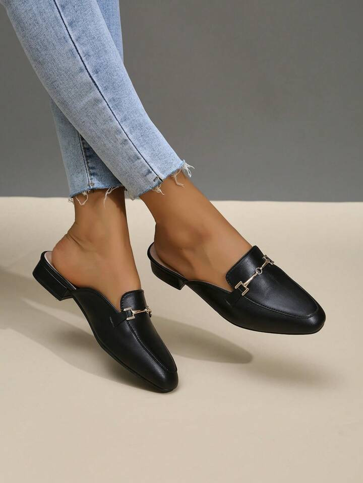 New Fashionable French Style Backless Mule Women'S Slides With Horsebit Buckle, Spring And Autumn... | SHEIN