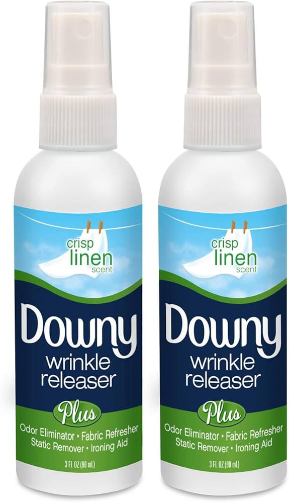 Downy Wrinkle Releaser Spray | All In One Wrinkle Release Spray Travel Size, Odor Eliminator, Static Remover | Fabric Refresher & Ironing Aid for Clothes | 3 Fl Oz (Pack of 2), Crisp Linen Scent | Amazon (US)