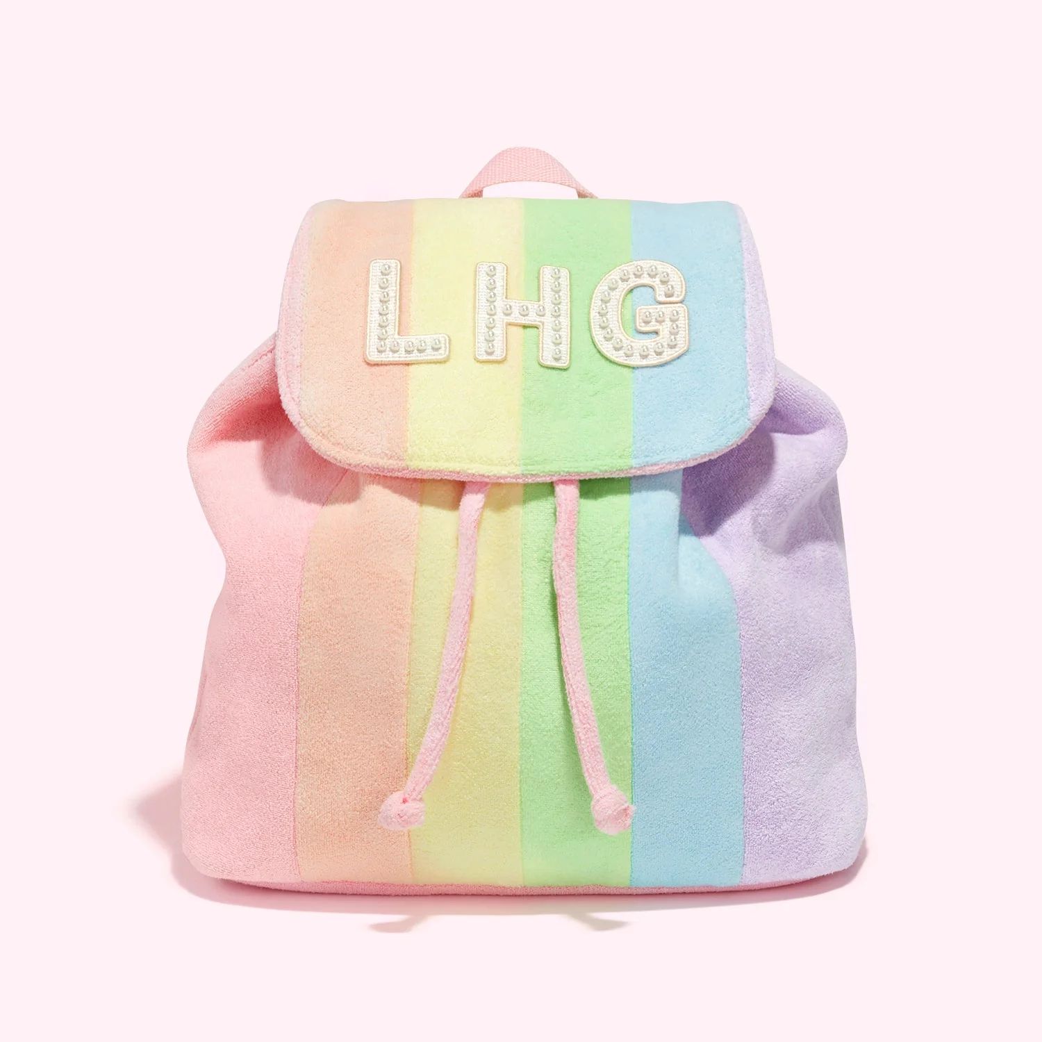 Rainbow Terry Drawstring Backpack with Flap | Personalized Backpack - Stoney Clover Lane | Stoney Clover Lane