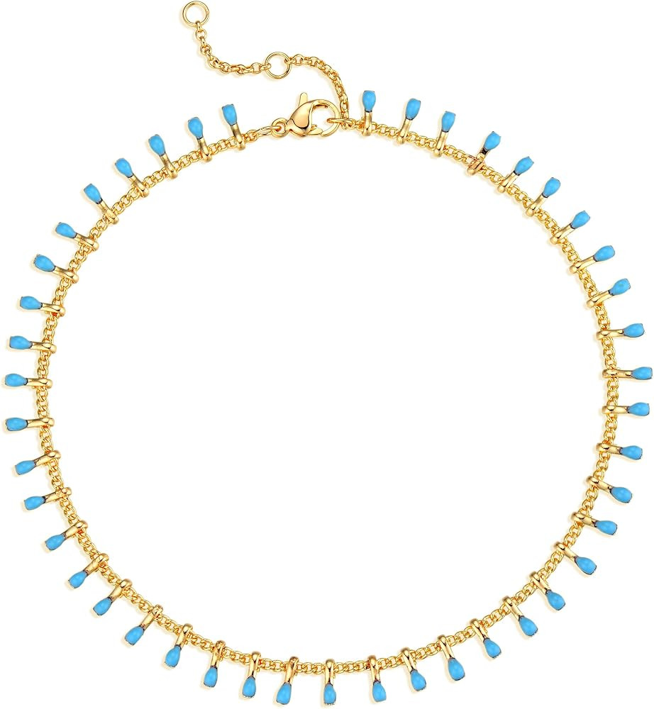 Gold Anklets for Women 14K Gold Plated Tiny Bead Anklet Colorful Tassel Foot Chain Dainty Adjusta... | Amazon (US)