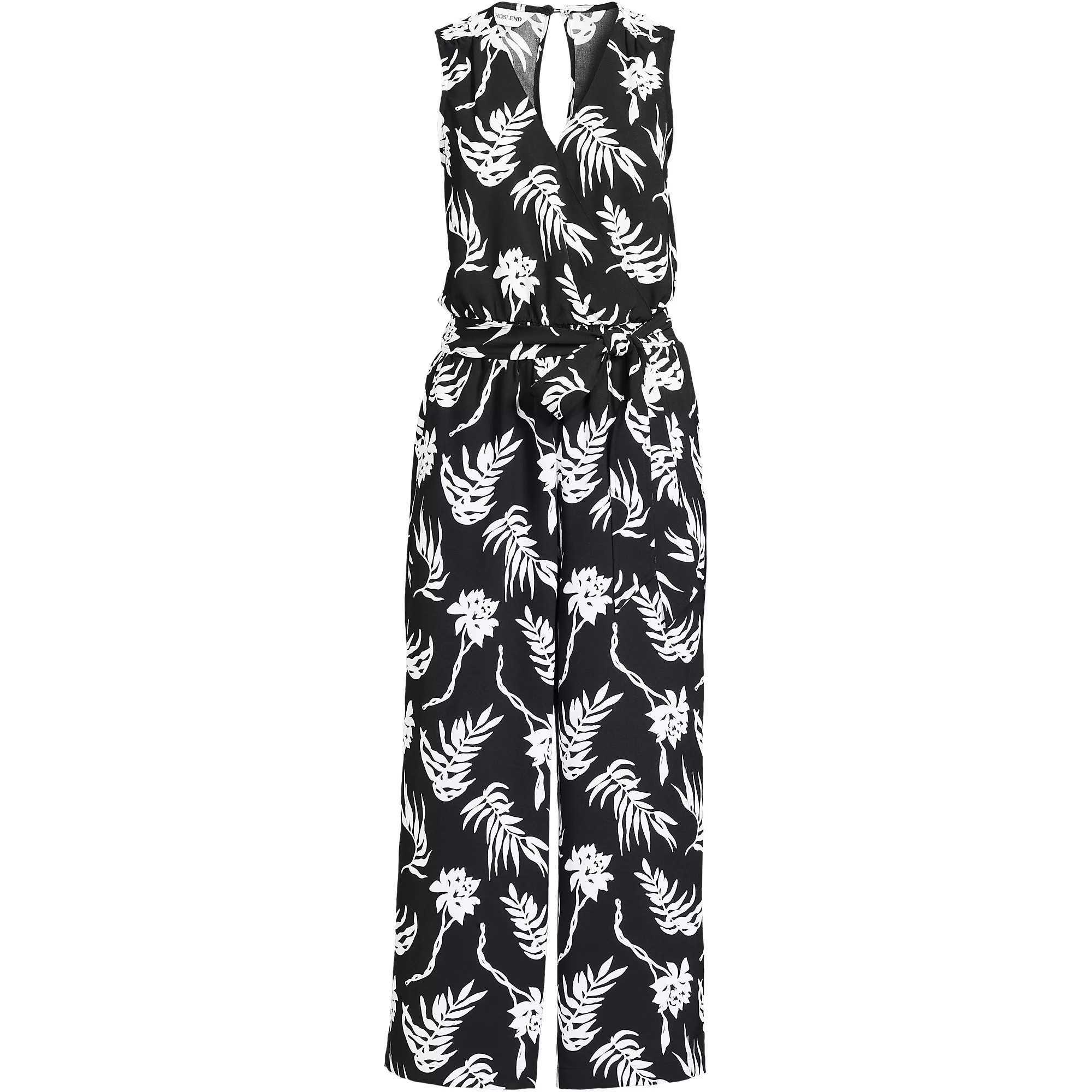 Women's Sleeveless Creaseless Wrap Jumpsuit with Smocked Waist | Lands' End (US)