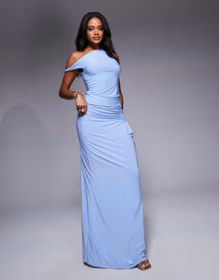 Fashionkilla double sculpted slinky one shoulder twist detail top and ruched side maxi skirt co-o... | ASOS (Global)