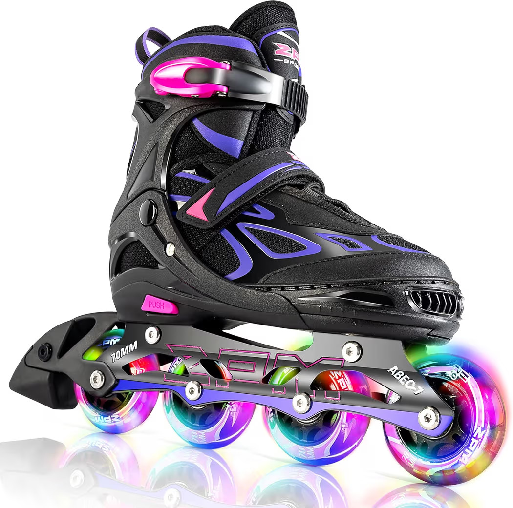 2PM SPORTS Vinal Girls Adjustable Flashing Inline Skates, All Wheels Light Up, Fun Illuminating S... | Amazon (US)