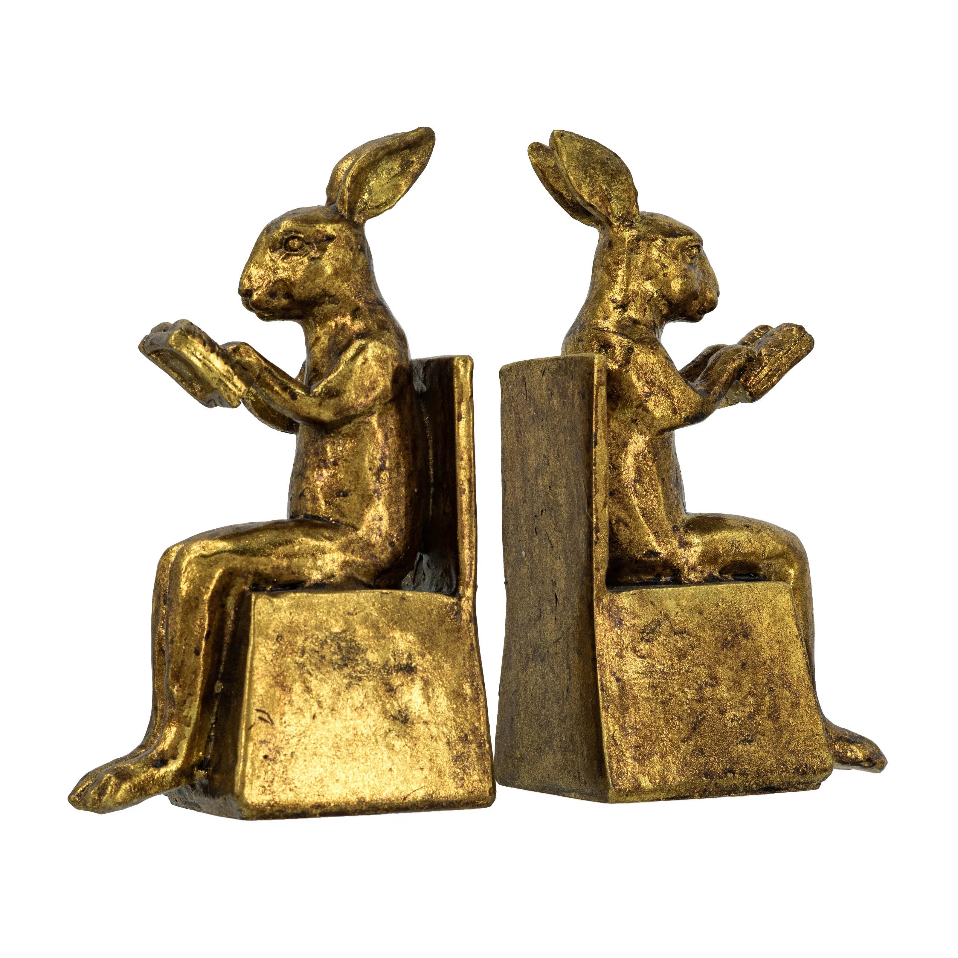 A&B Home 4x3x7" S/2 Sitting Rabbit Bookends With Antique Gold Finish | Wayfair | Wayfair North America