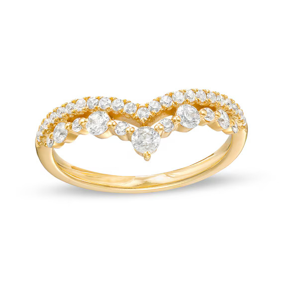 1/2 CT. T.W. Diamond Crown Contour Double Row Anniversary Band in 14K Gold|Zales | Zales