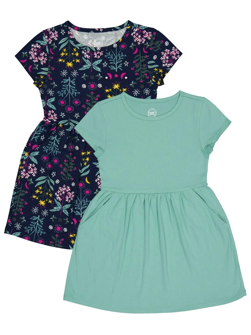 Wonder Nation 2-Pack Short Sleeve Play Dress, Sizes 4-18 & Plus - Walmart.com | Walmart (US)