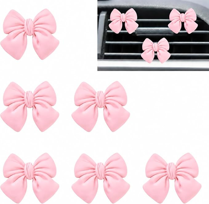 6 pcs Pink Bow Car Air Vent Clips Coquette Cute Girly Car Decor Accessories Interior Aesthetic De... | Amazon (US)