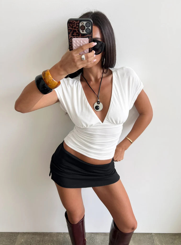 Mattey Cinched V Neck Top White | Princess Polly US