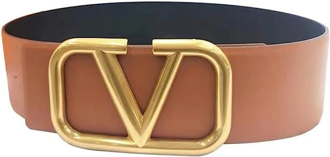 V Belt Buckle Black Brown Leather 7cm Width Belts for Women Plus Size | Amazon (US)