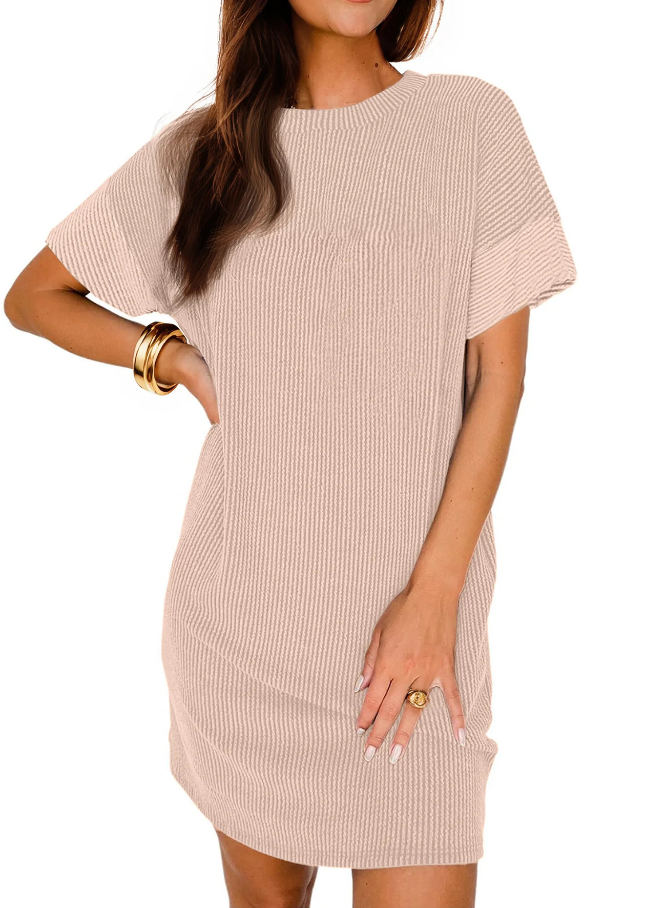 Fantaslook Summer Color Block Dresses for Women Crewneck Short Sleeve T shirts Dress Ribbed Dress... | Walmart (US)