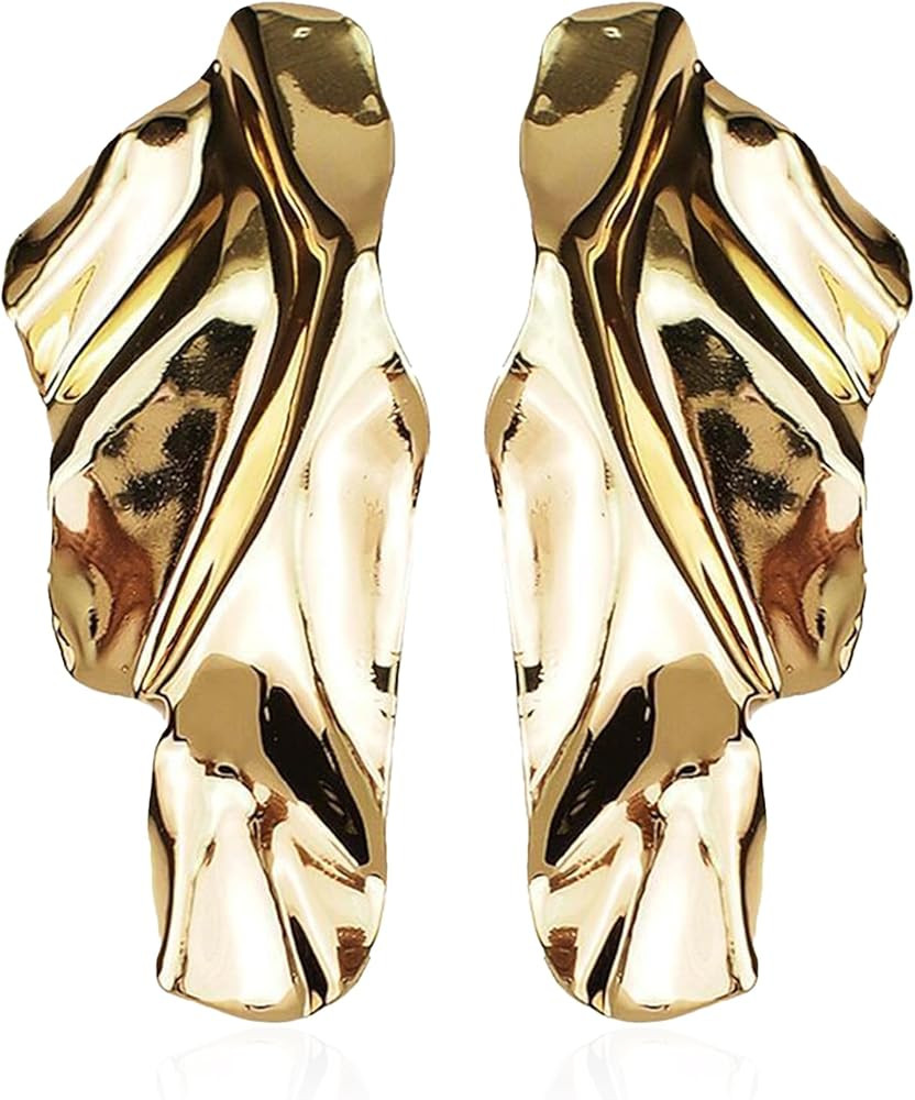 Statement Geometric Texture Earrings for Women Large Fashion Irregular Minimalism Metal Simple Mo... | Amazon (US)