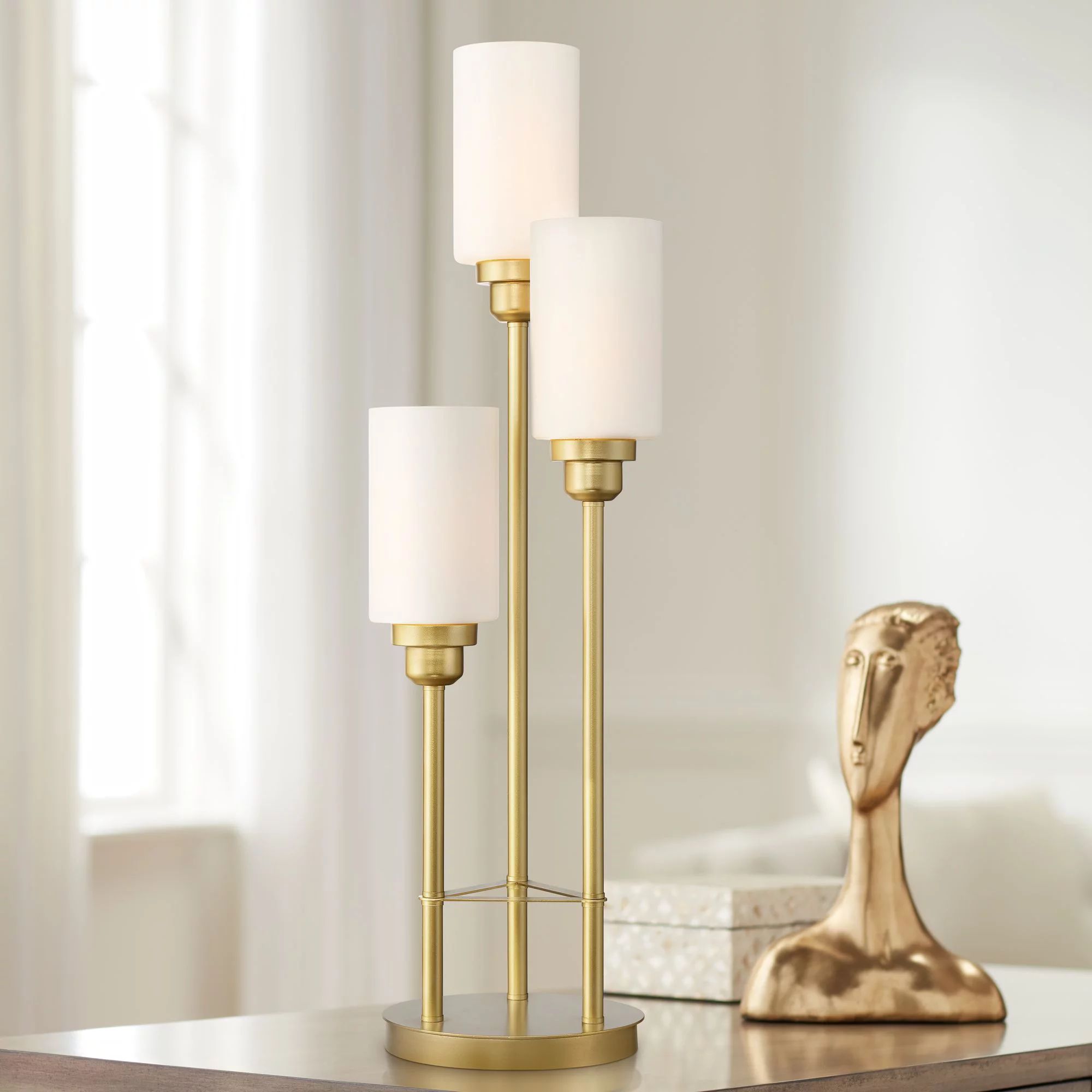 360 Lighting Modern Tree Table Lamp 30 1/2" Tall Brass Metal 3-Light White Glass Shades for Livin... | Walmart (US)