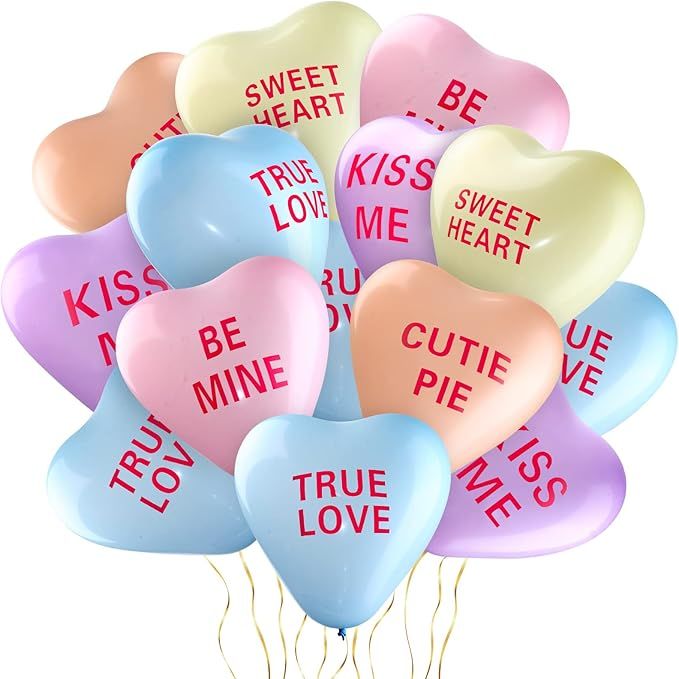 30 Pieces 12 Inch Heart Balloons Valentine's Day Balloons Candy Heart Balloons Shaped Latex Ballo... | Amazon (US)