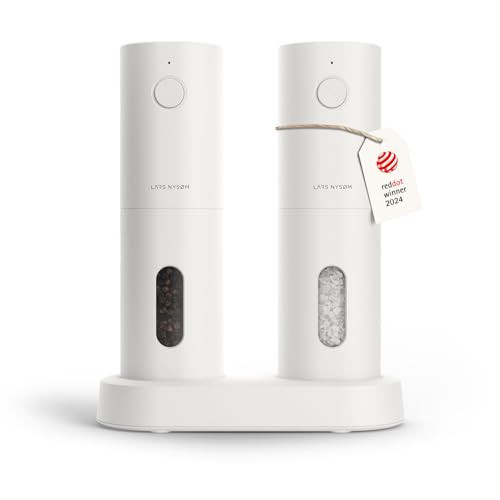 LARS NYSØM Electric Salt and Pepper Grinder Set I Automatic Salt and Pepper Mills with Adjustable Ceramic Grinder I USB Rechargeable Electric Spice Mill Set (Pure White) | Amazon (US)