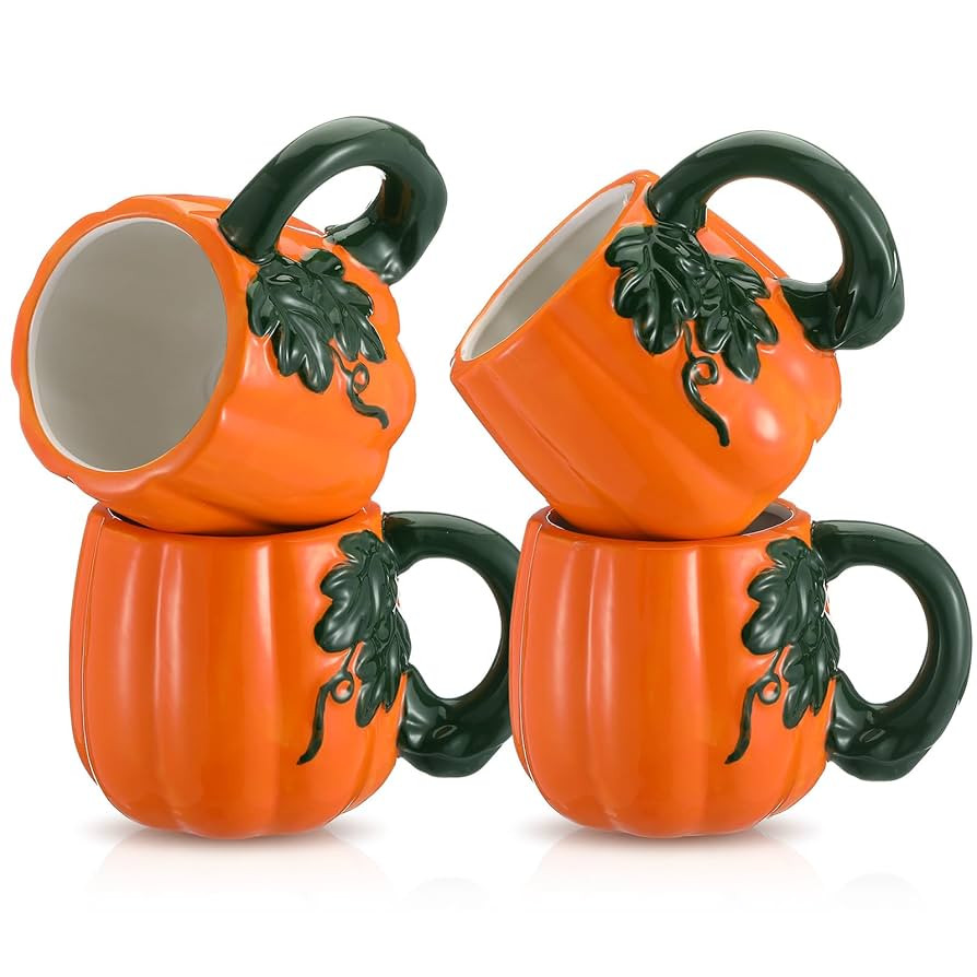Domensi 4 Pcs Fall Pumpkin Ceramic Mugs 12oz Halloween Coffee Mug Autumn Thanksgiving Themed Coff... | Amazon (US)