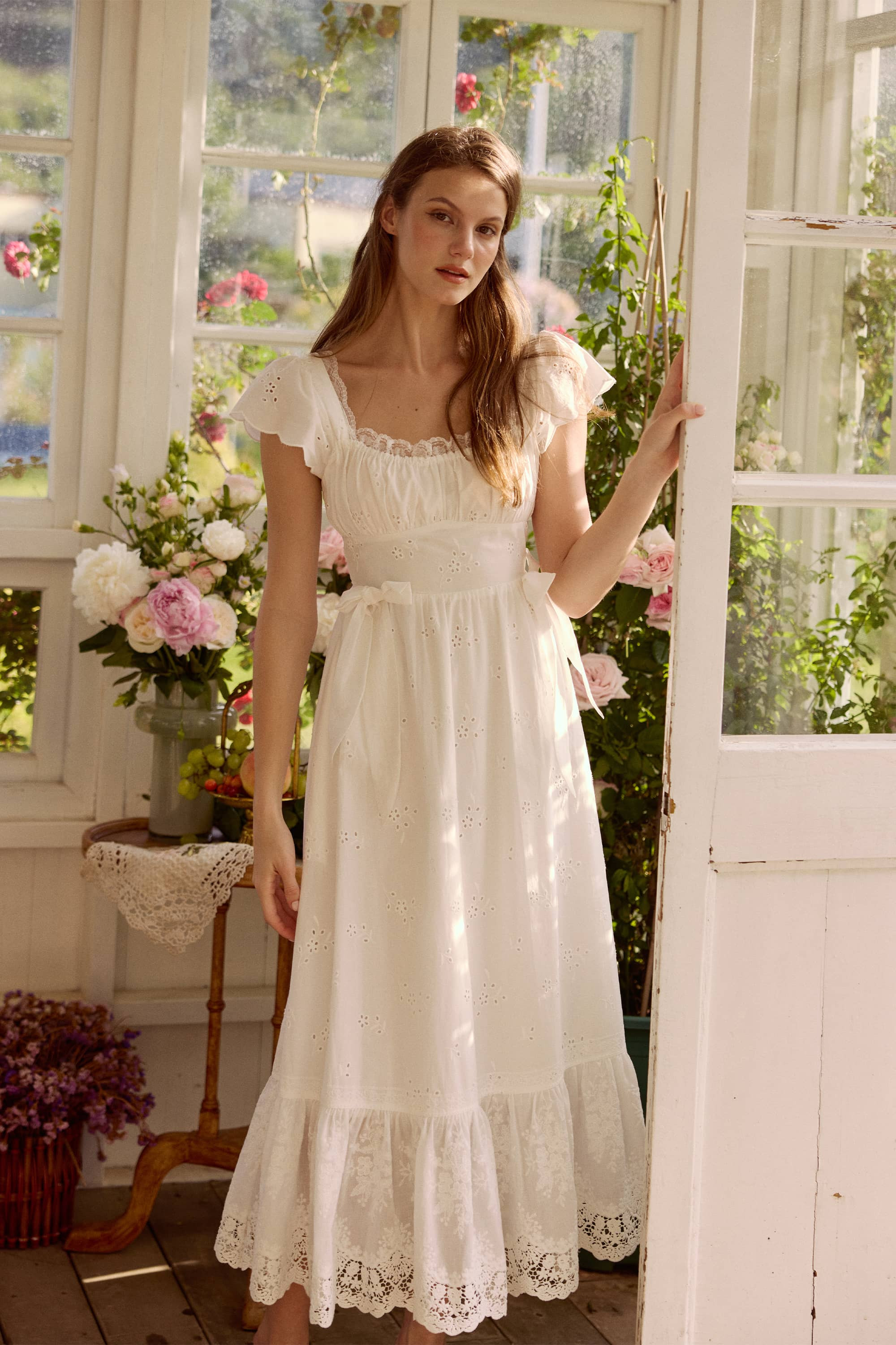 Antoinette Embroidered Cotton Midi Dress in White | American Heiress