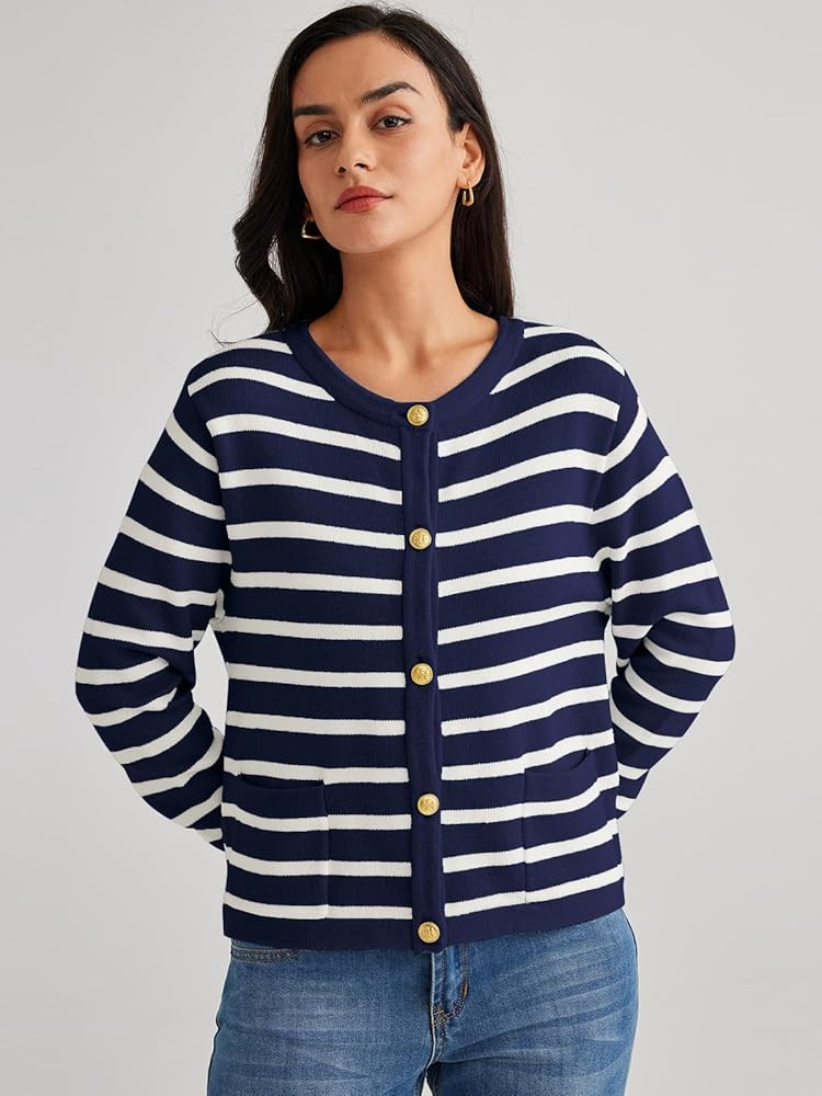 LILLUSORY Women's Cardigan Sweaters 2023 Open Front Button Down Knitted Jackets with Hand Pockets | Amazon (US)