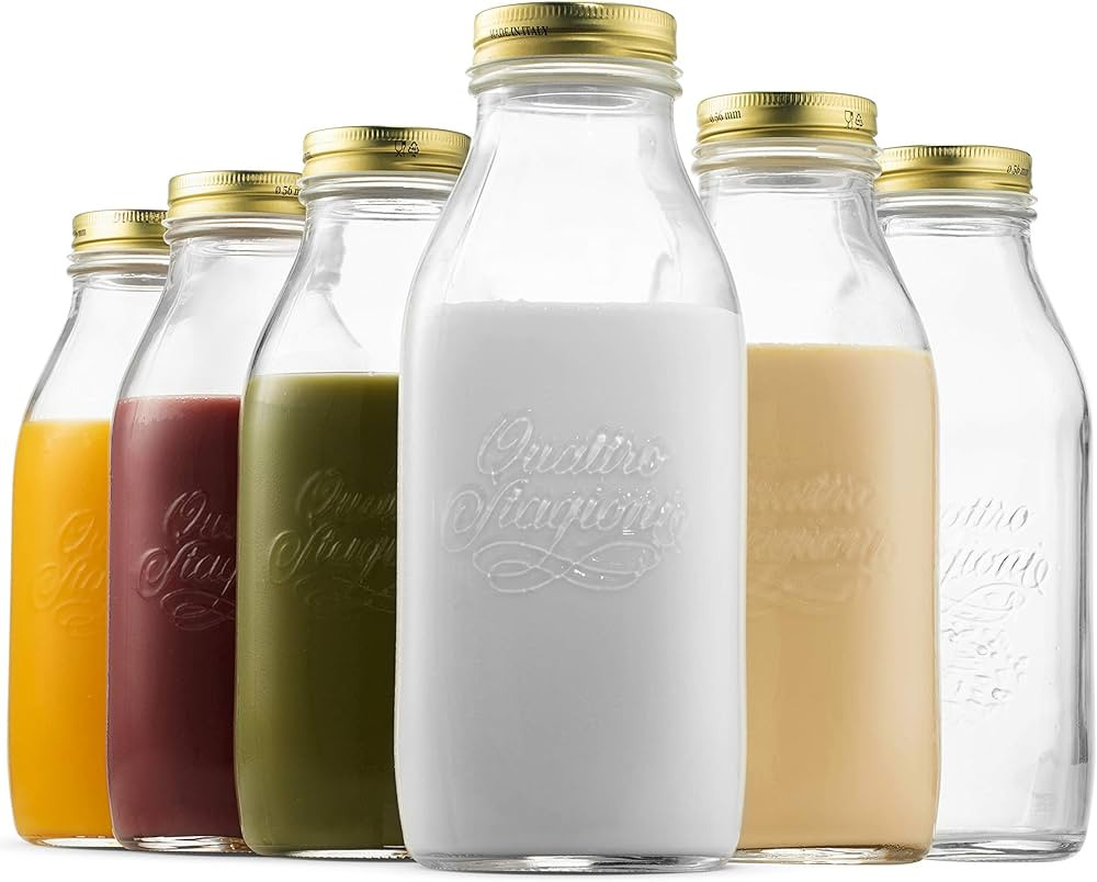Bormioli Rocco Quattro Stagioni Glass Milk Bottle 33.75 Ounce, 6 Pack, Clear | Amazon (US)