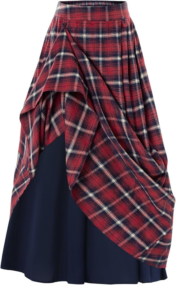 Scarlet Darkness Plaid Skirts for Women High Waist Long Skirt with Pockets | Amazon (US)