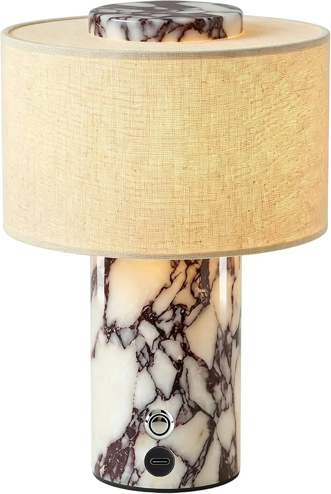 Cordless Marble Table Lamp with USB Port Rechargeable Battery Operated,Bedroom Nightstand Stone B... | Amazon (US)