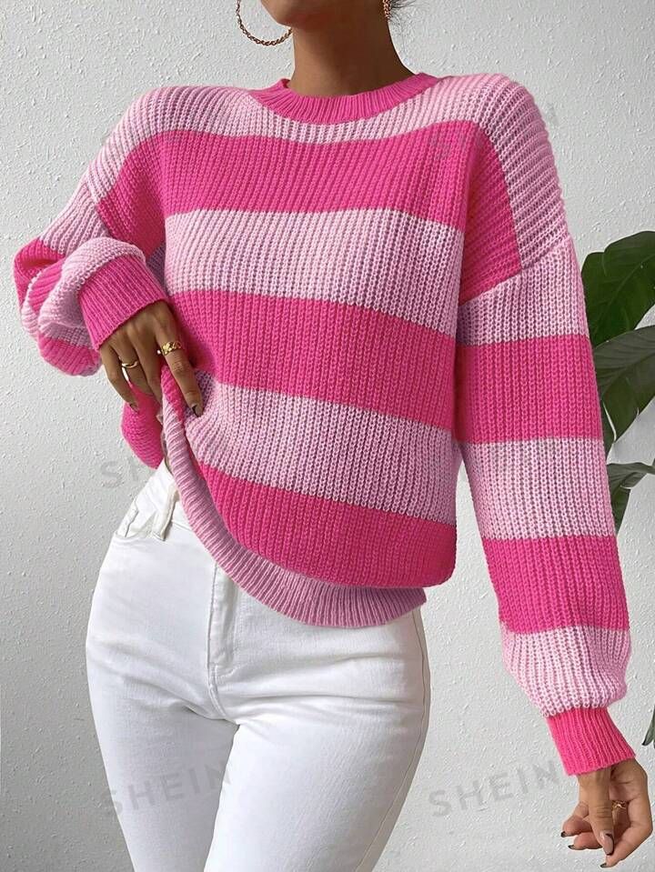 SHEIN Essnce Two Tone Drop Shoulder Sweater | SHEIN