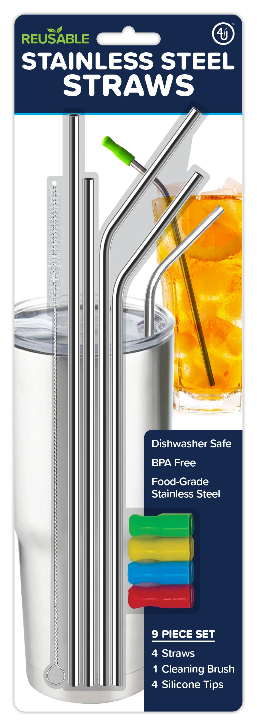 4th Utensil Reusable Silver Stainless Steel Straw Set | Walmart (US)