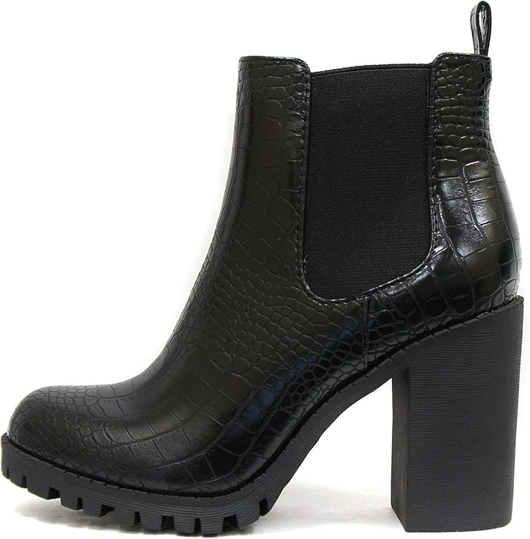 Soda Glove - Ankle Boot w/Lug Sole Elastic Gore and Chunky Heel | Amazon (US)