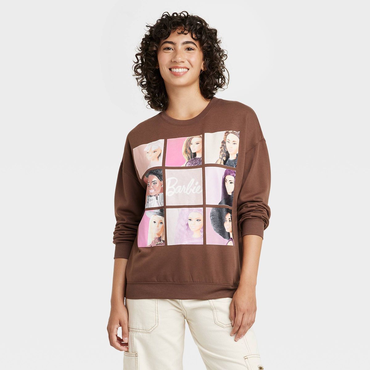 Women's Barbie Squares Cozy Graphic Sweatshirt - Brown M | Target