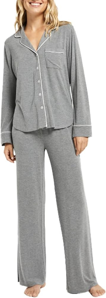 LYANER Women's Softest PJ Set 2 Piece V Neck Long Sleeve Button Down Sleepwear Lounge Pajama Sets | Amazon (US)