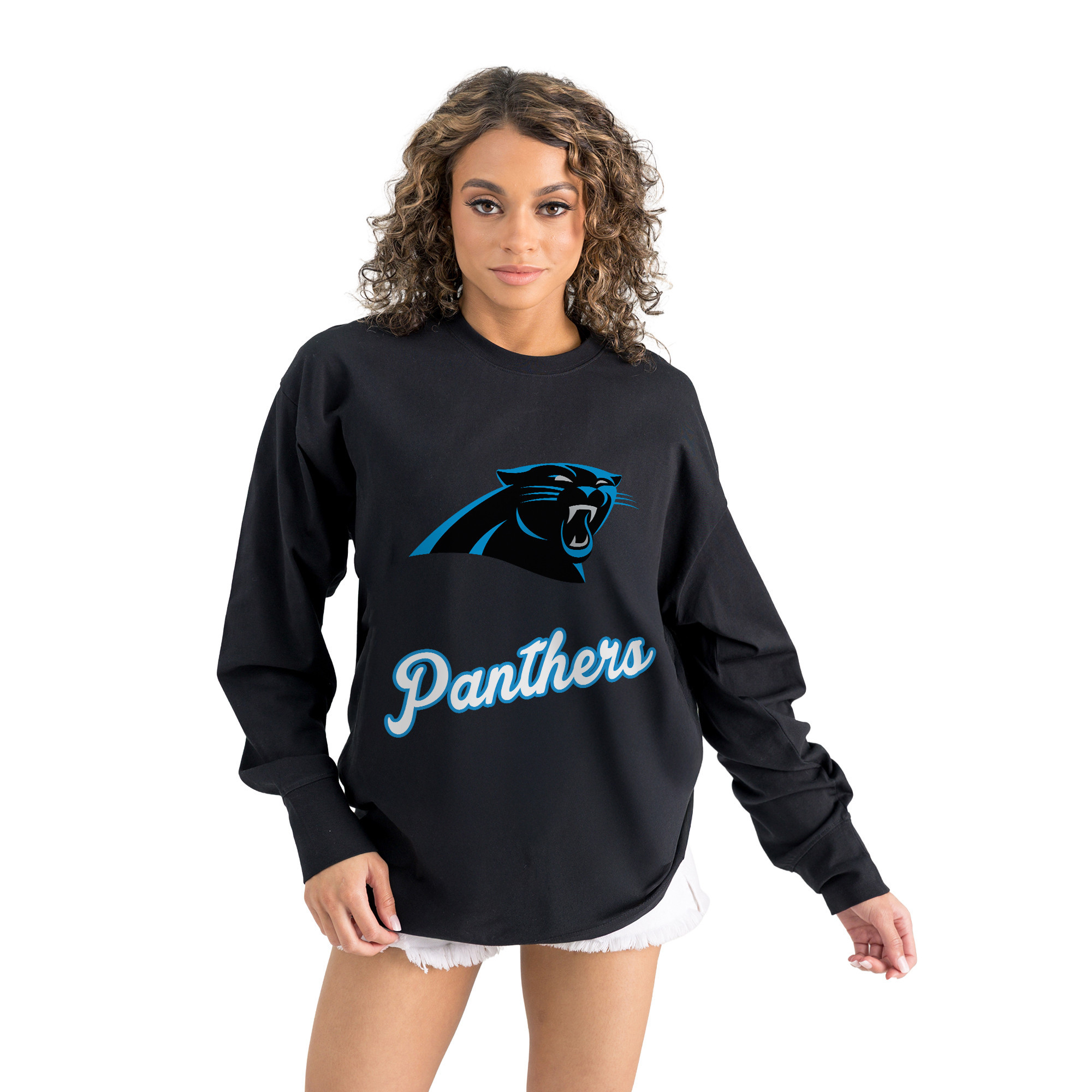 Women's Gameday Couture Black Carolina Panthers Oversized Long Sleeve T-Shirt | Fanatics