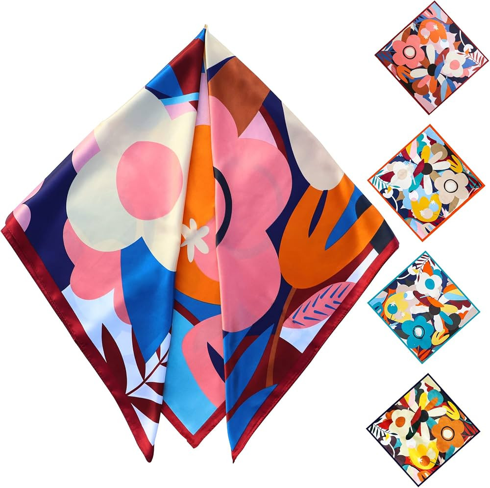 Amazon.com: CPEAM 35" Silk Like Head Scarf for Women 4Pcs Large Square Satin Hair Scarves Fashion... | Amazon (US)