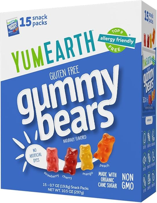 YumEarth Organic Gummy Bears - Fruity Gummy Candy Snack Packs, Gluten Free Snacks for Kids - Alle... | Amazon (US)