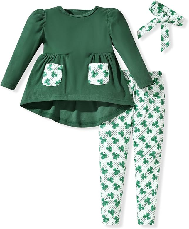 Toddler Girls Long Sleeve Hi-Lo Tops Pant Outfit Fall Winter Clothes with Headband | Amazon (US)