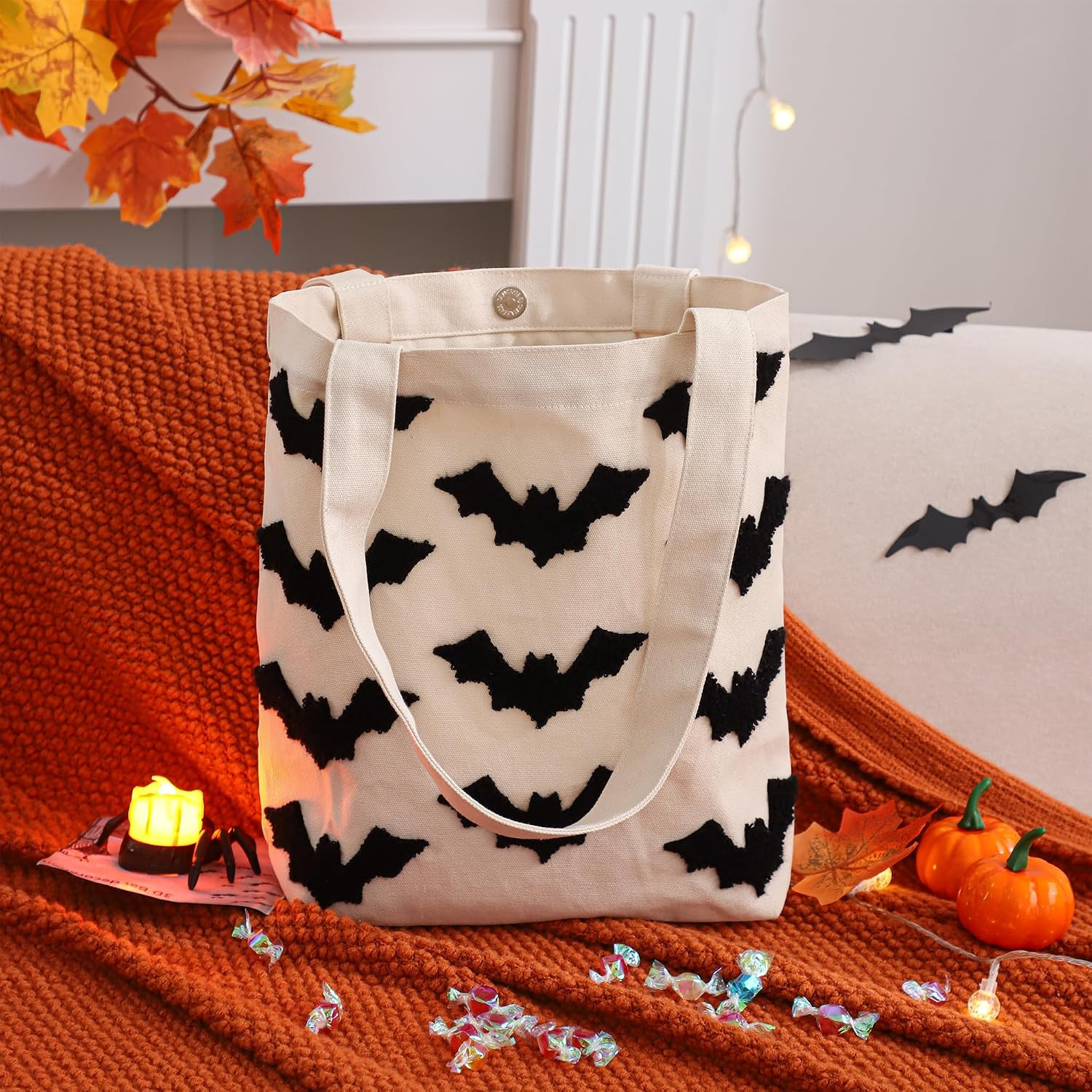 Halloween Small Embroidered Canvas Tote Bag | Amazon (US)