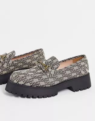 ASOS DESIGN loafers in brown jacquard monogram design with chunky sole | ASOS | ASOS (Global)
