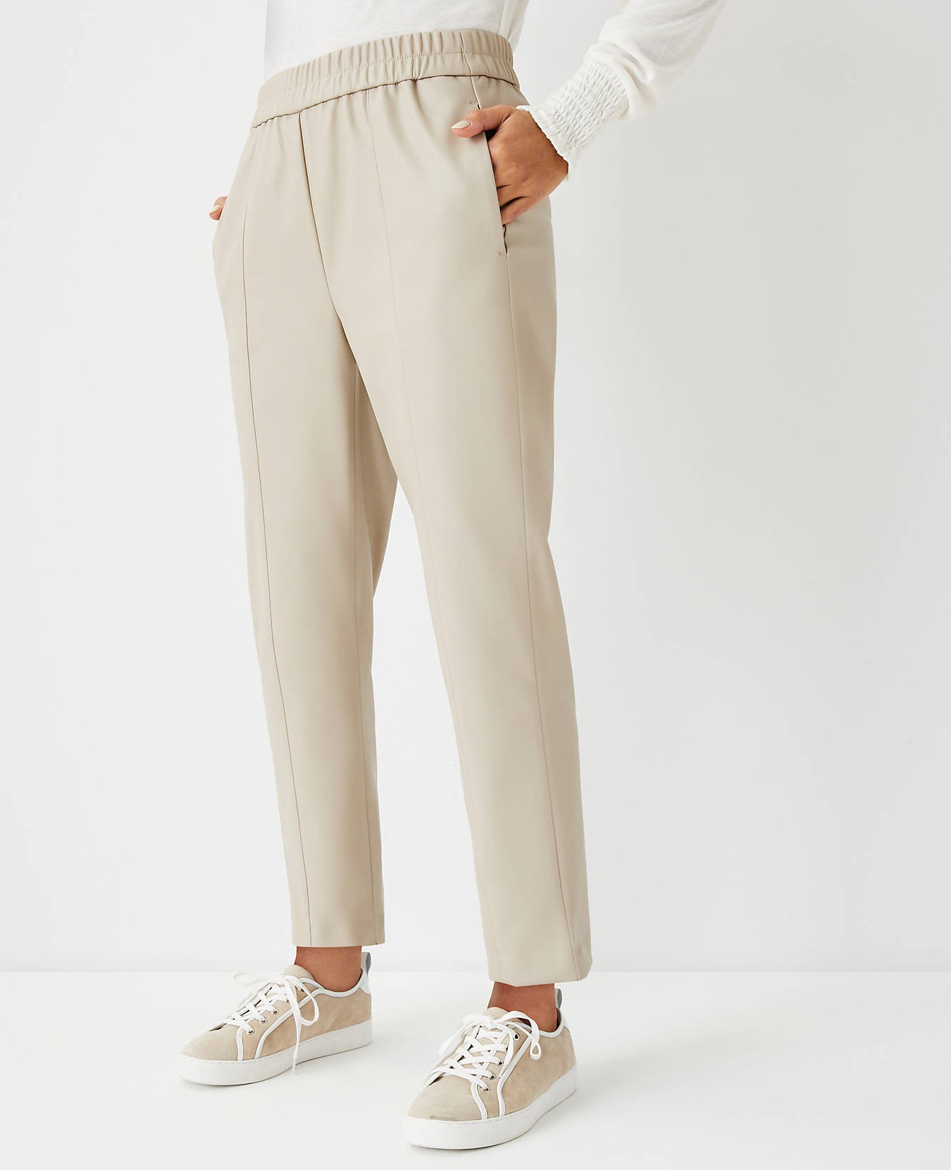 The Petite Faux Leather Pull On Ankle Pant | Ann Taylor | Ann Taylor (US)
