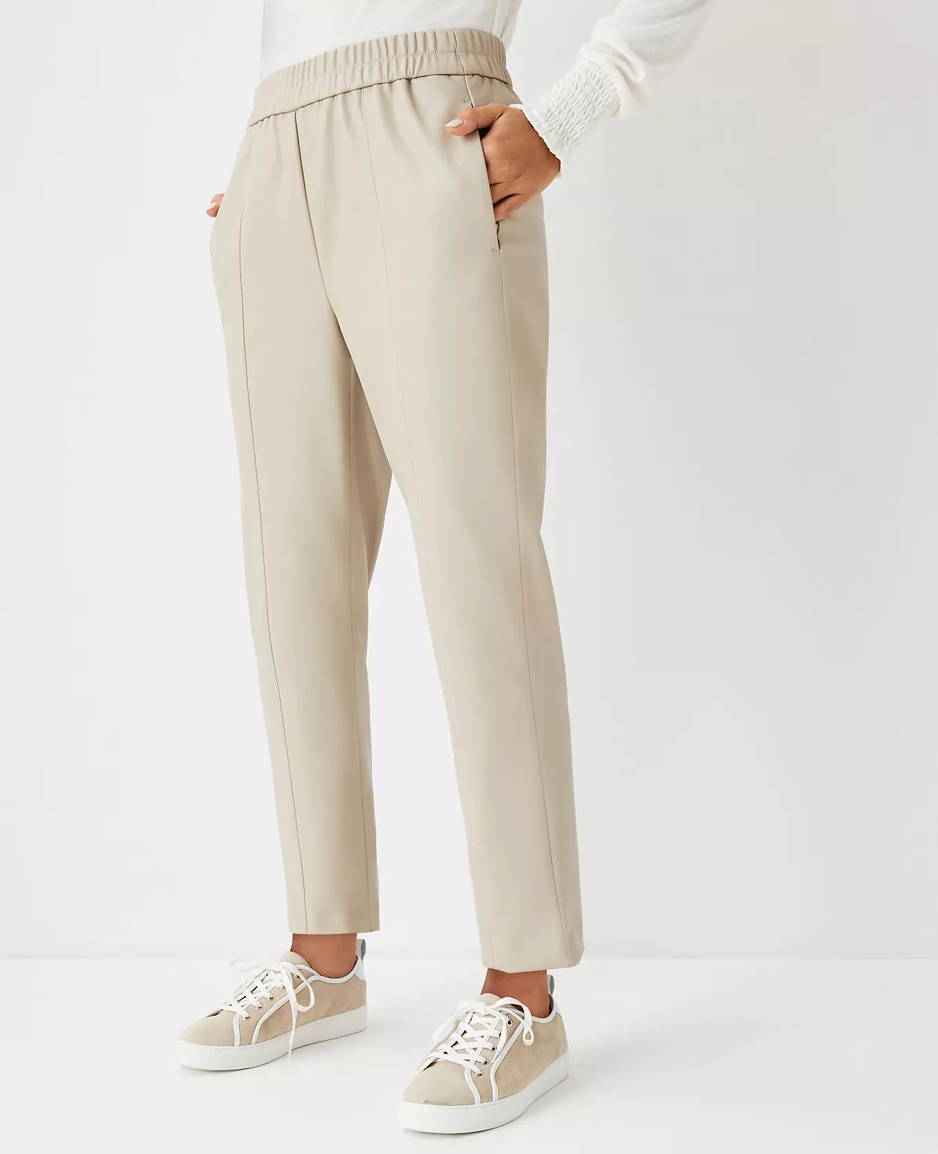 The Petite Faux Leather Pull On Ankle Pant | Ann Taylor | Ann Taylor (US)
