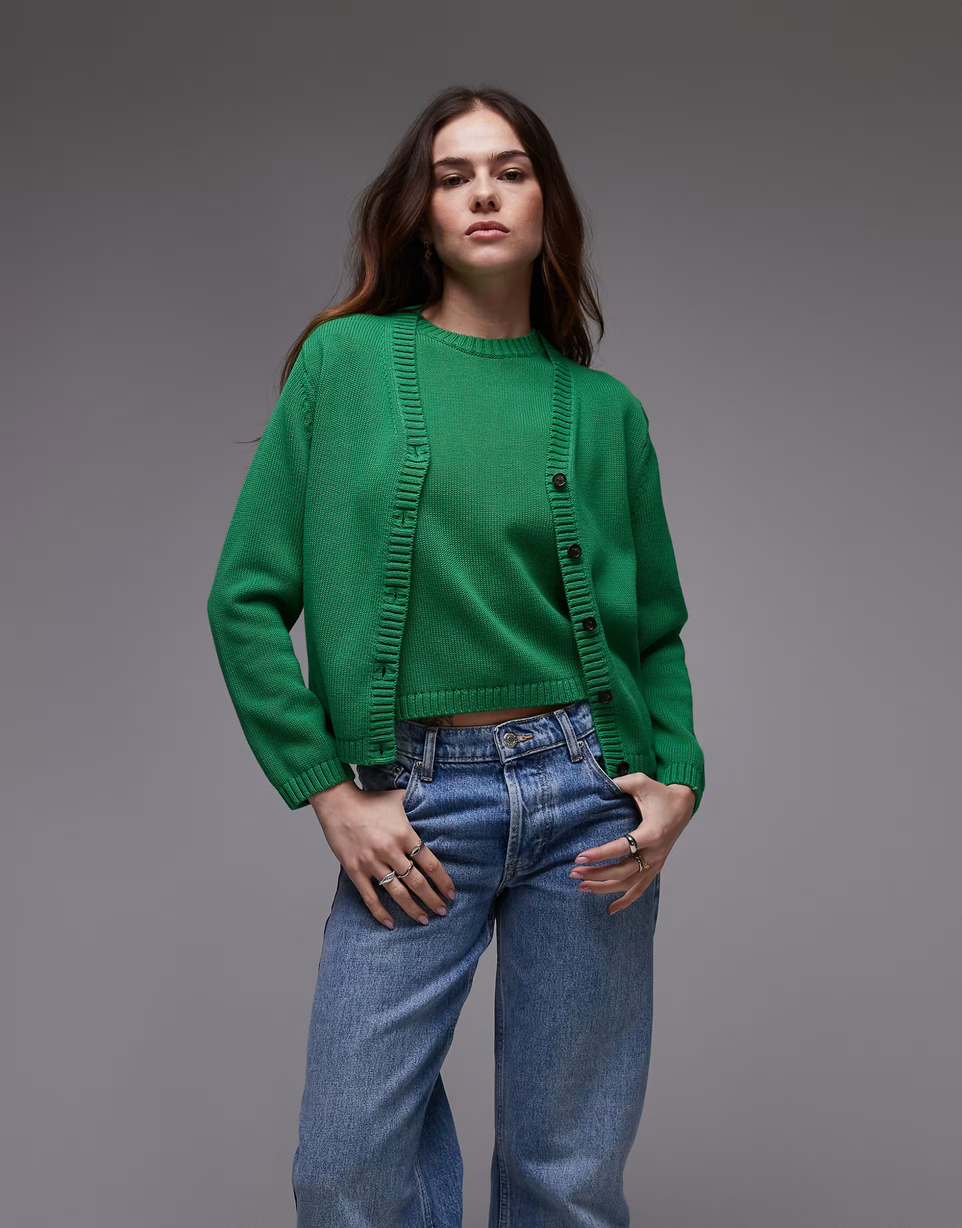 ARKET knit cardigan with button front in green - part of a set | ASOS (Global)