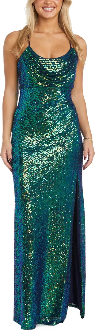 Cowl Neck Sequin Crossback Body-Con Gown | Nordstrom