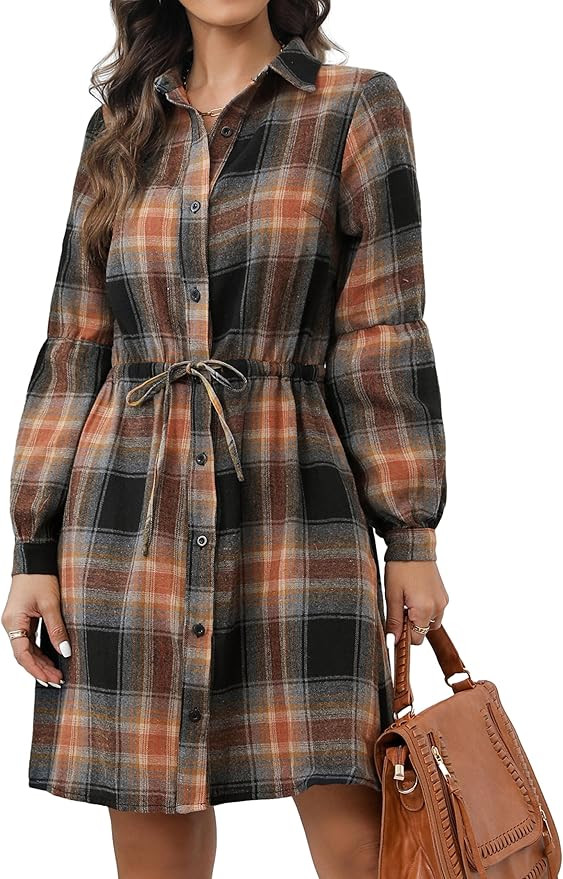 Blooming Jelly Womens Plaid Dress Flannel Puff Sleeve Dress Button Down Casual Dresses for Women ... | Amazon (US)