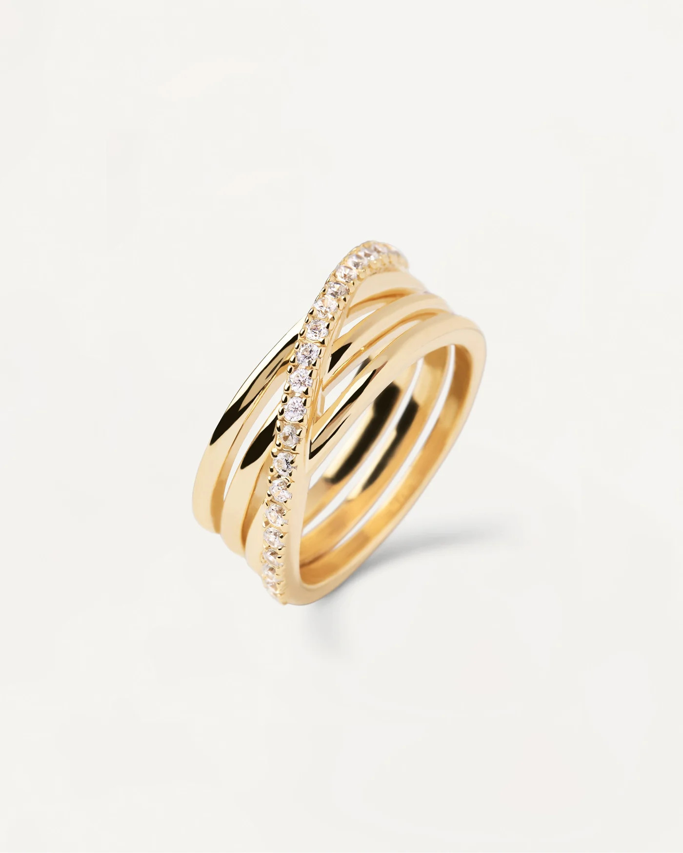 Gold-plated statement silver ring with 4 bars and white zirconia | Cruise Ring | PDPAOLA | PDPAOLA ES