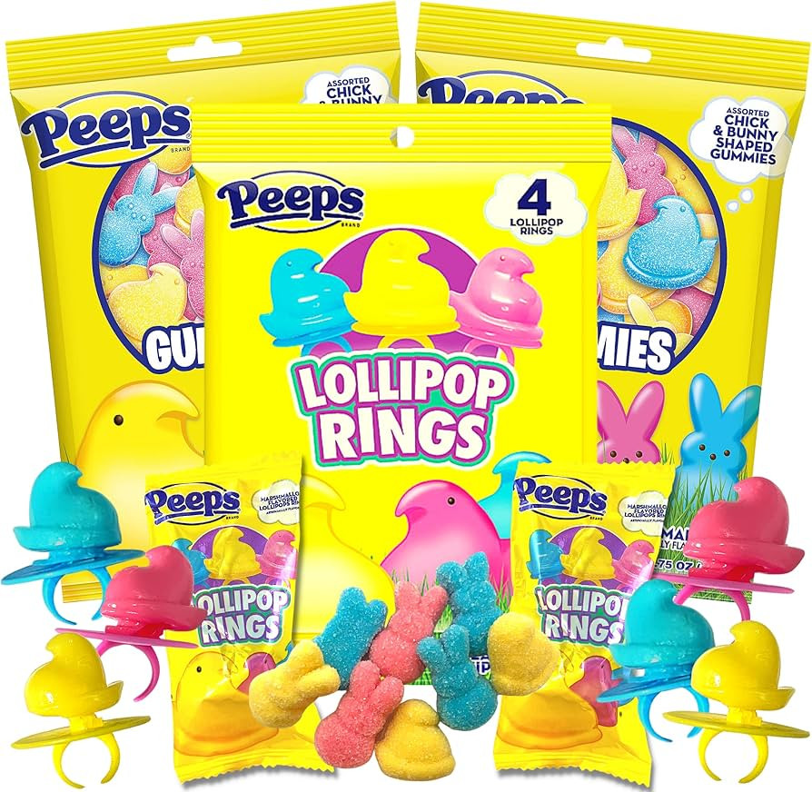 New 2024 Limited Edition Peeps Gummy Candies and Lollipop Rings, Pink, Blue, and Yellow, Bunnies ... | Amazon (US)