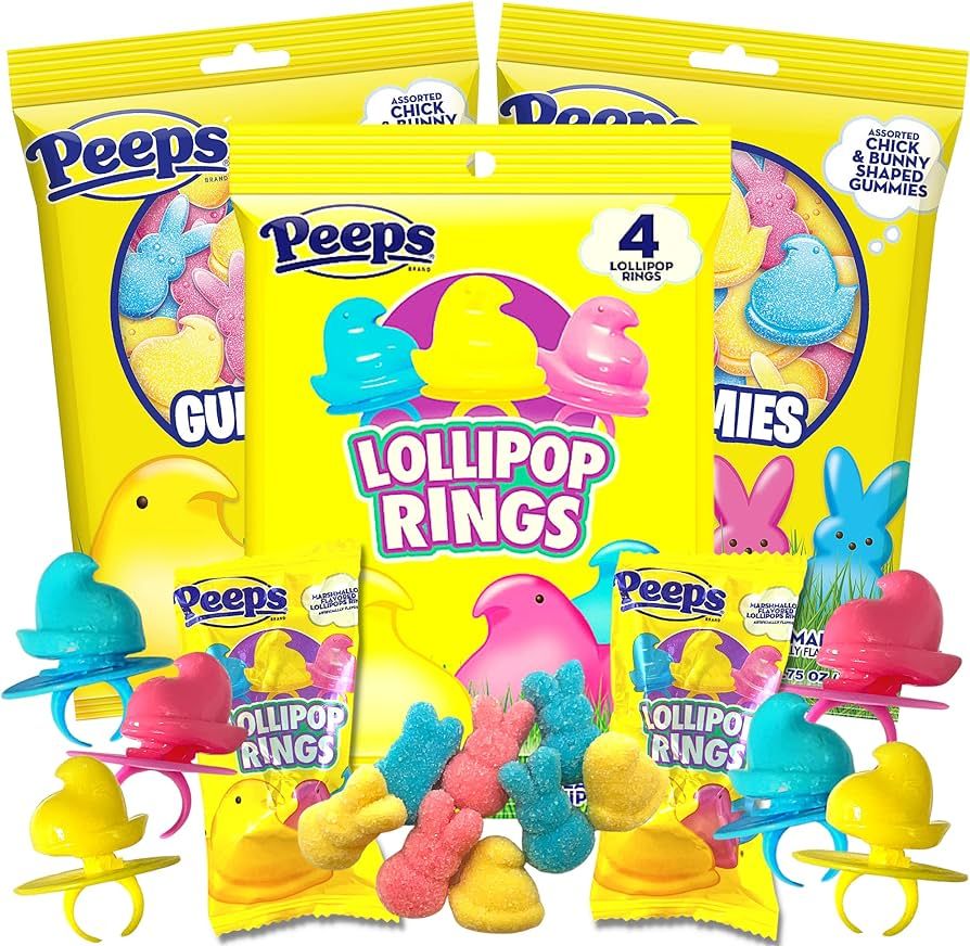 New 2024 Limited Edition Peeps Gummy Candies and Lollipop Rings, Pink, Blue, and Yellow, Bunnies ... | Amazon (US)