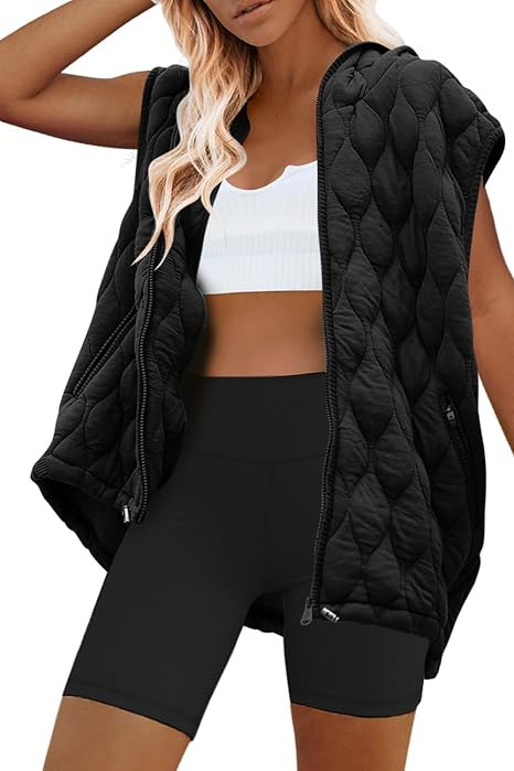 Womens Oversized Puffer Vest Sleeveless Quilted Jacket Zip Up Hooded Puffy Vest Winter Coats with... | Amazon (US)